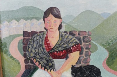 Lot 1184 - *Joyce Pallot, 1940s oil on canvas - portrait of a lady and black cat, signed and dated, framed