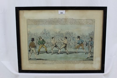 Lot 982 - 19th century hand coloured etching - The great match between Randal and Martin, published by Fores, in glazed frame