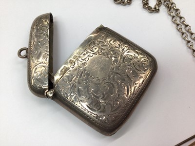 Lot 87 - Silver vesta, 9ct gold bar brooch, two silver pendant necklaces