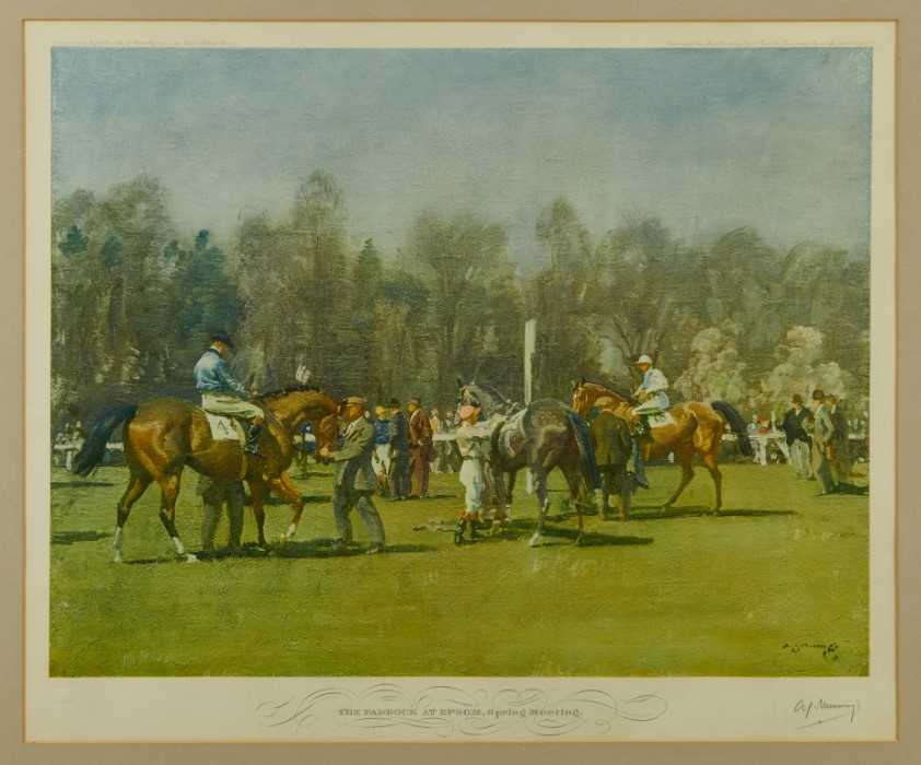 Lot 1027 - *Sir Alfred Munnings (1878-1959) signed coloured print - The Paddock At Epsom, published by Frost & Reed 1932, with blindstamp, 46cm x 56cm, in glazed frame