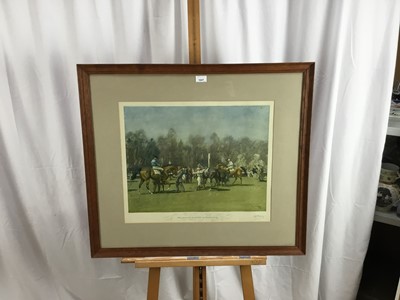 Lot 1027 - *Sir Alfred Munnings (1878-1959) signed coloured print - The Paddock At Epsom, published by Frost & Reed 1932, with blindstamp, 46cm x 56cm, in glazed frame