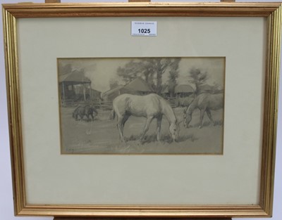 Lot 1025 - George Denholm Armour (1864-1949) pencil drawing - Hunters at Grass, initialled, 15.5cm x 25.5cm, in glazed gilt frame