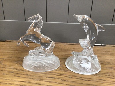 Lot 627 - Glass models of a dolphin and a horse