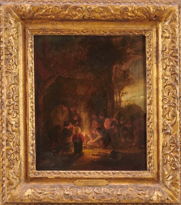 Lot 1201 - Circle of Adriaen Van Ostade (1610-1685) oil on panel - figures around a fire