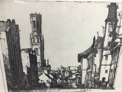 Lot 59 - William M. Larkins (1901-1974) pencil signed and titled etching - ‘Le Quai de Rosaine Bruges’, 25cm x 20cm, in glazed frame