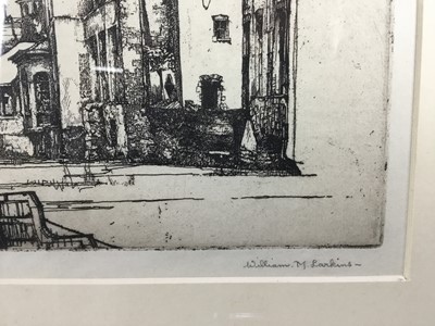 Lot 59 - William M. Larkins (1901-1974) pencil signed and titled etching - ‘Le Quai de Rosaine Bruges’, 25cm x 20cm, in glazed frame