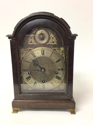 Lot 668 - 1930s Georgian-style Elliot bracket clock with Westminister chimes in mahogany case with arched gilt and silvered dial 35 cm high