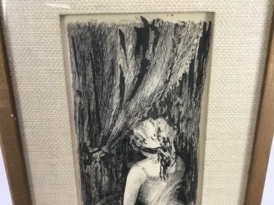 Lot 62 - Jean-Guy Beernaert (1928-1999) signed pen and ink portait of a young woman, 12cm x 30cm, mounted in a glazed frame