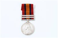 Lot 523 - Queen's South Africa medal with two clasps -...