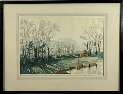 Lot 393 - Concord and Cavendish Morton - Spring Rhapsody, 1933 colour woodblock by both brothers signed in pencil apparently only by Cavendish Morton however not inspected out of frame