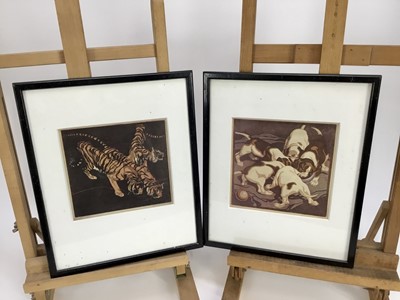 Lot 53 - Pair of colour prints of tigers and cubs feeding, 18cm x 17cm in glazed frames (2)