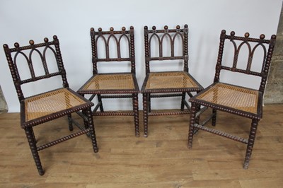 Lot 1436 - Set of four 19th century Gothic oak caned side chairs