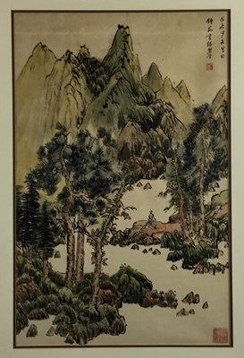 Lot 116 - Pen and wash Chinese landscape, 44cm x 67cm together with another