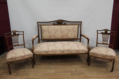 Lot 1479 - Edwardian walnut and inlaid salon suite