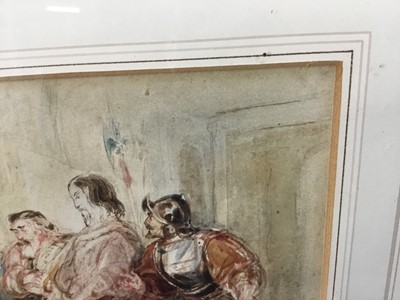 Lot 61 - Henry Liverseege (1803-1832) watercolour - figures in an interior, 17cm x 14cm in glazed frame