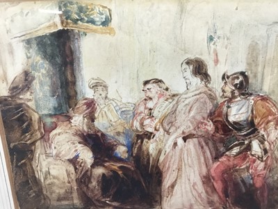 Lot 61 - Henry Liverseege (1803-1832) watercolour - figures in an interior, 17cm x 14cm in glazed frame