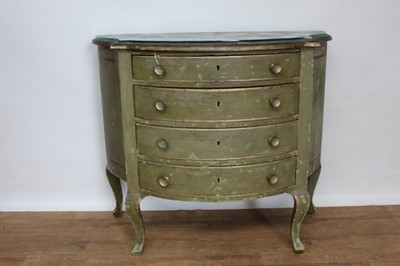 Lot 1438 - Antique green painted serpentine commode, with four graduated drawers on cabriole legs, 104cm wide x 54cm deep x 91cm high