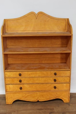 Lot 1440 - Regency style maple and painted open bookcase, with arched gallery and open shelves, three drawers below on shaped frieze, 92cm wide x 30cm deep x 130cm high