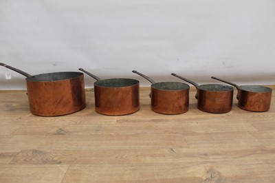 Lot 1362 - Set five 19th century graduated copper pans