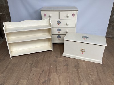 Lot 989 - Suite of white painted childrens furniture