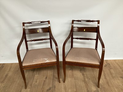 Lot 997 - Pair of Regency style mahogany and inlaid open armchairs