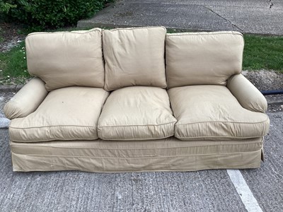 Lot 1461 - Large three seater modern sofa, with feather stuffed upholstery,  raised on castors, approximately 195cm wide