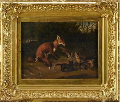 Lot 981 - Charles Towne pair of oils on panel - fox family and hounds