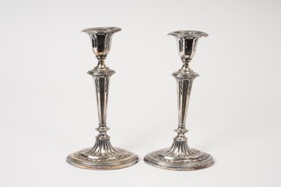 Lot 370 - Pair Georgian-style silver candlesticks
