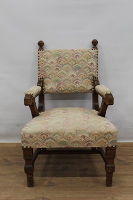 Lot 1367 - 19th century Pugin-esque oak open armchair