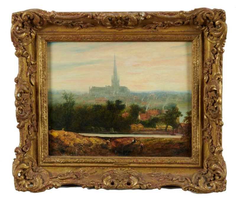 Lot 1264 - William Philip Barnes Freeman (1813-1897) oil on board - Pulls Ferry to Norwich, 1842, 20cm x 25cm, in gilt frame