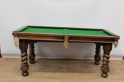 Lot 1503 - Early 20th century oak Riley dining table / snooker table, with balls