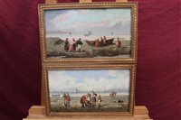 Lot 1182 - F. Robin, pair oils on panel - Flemish beach...