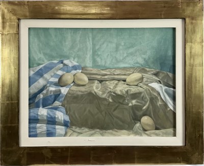 Lot 279 - Mark Tindell (contemporary) oil on board, Still life with eggs, and another by the same hand