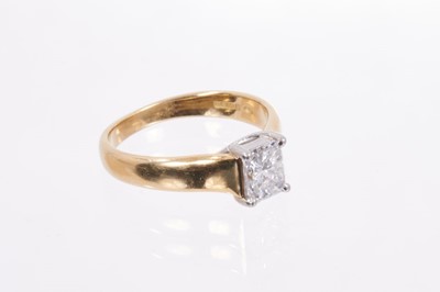 Lot 544 - Fine diamond single stone ring with a rectangular cut cornered modified brilliant cut diamond weighing 1.02cts in four claw setting on 18ct yellow gold shank. Accompanied by a Diamond Report from t...