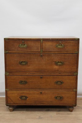 Lot 1510 - 19th century brass bound oak campaign chest of drawers