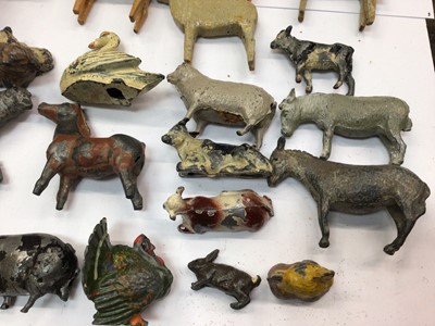 Lot 498 - Vintage Noah's Ark with assorted painted animals, pair of early 20th century bisque headed miniature dolls, painted metal animals and chess pieces