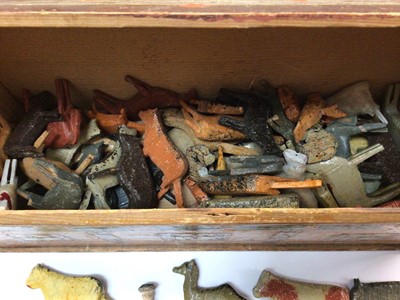 Lot 498 - Vintage Noah's Ark with assorted painted animals, pair of early 20th century bisque headed miniature dolls, painted metal animals and chess pieces