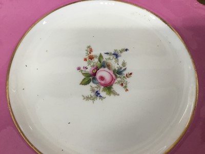 Lot 57 - Edwardian English porcelain dessert service with floral deacoration and pink bands