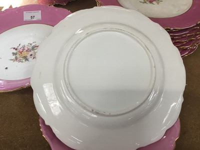 Lot 57 - Edwardian English porcelain dessert service with floral deacoration and pink bands