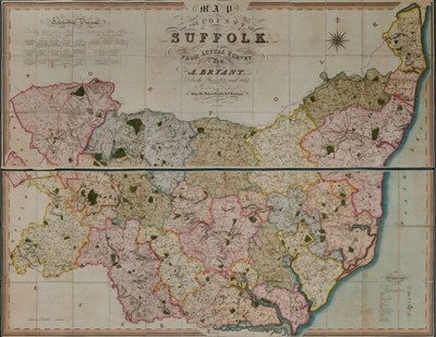 Lot 882 - Bryant's Large Scale Map of Suffolk, hand coloured 1826, in two sections, on original cloth, in book style slip case