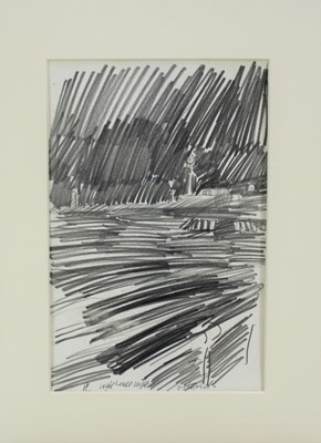 Lot 74 - *Peter Godfrey Coker (1926-2004) pencil drawing - Lighthouse Night, Ostend, initialled and titled, 28cm x 18cm, mounted