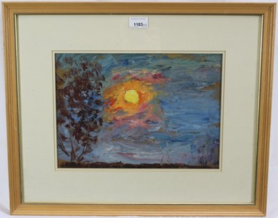 Lot 1183 - Jean Dryden Alexander (1911-1994) two oils on paper - Shenfield Common Pond, signed, 25cm x 37cm and Sunset Brentwood, 25cm x 35cm, in glazed frames