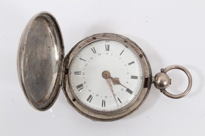 Lot 586 - George III silver pocket watch with fusee movement and verge escapement by Graham of London, the white enamel dial with inner dial marked for the date, in silver case Birmingham 1792, case 55mm.