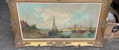 Lot 359 - H Brent (20th century) oil on canvas, harbour scene, signed 51 x 100cm, framed