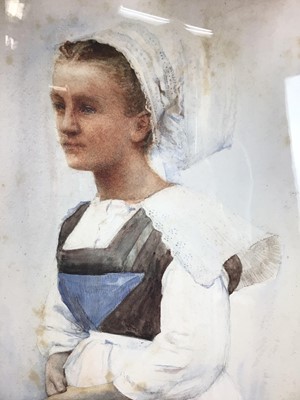 Lot 198 - Charles Sims (1873-1928) watercolour, Study of a girl in Breton costume