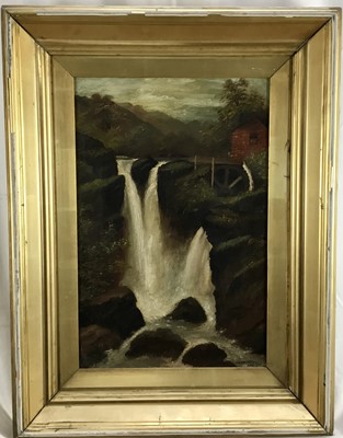 Lot 294 - S. H. Brereton, Edwardian oil on canvas - waterfall, signed and dated 1910, in original gilt frame, 44cm x 29cm.