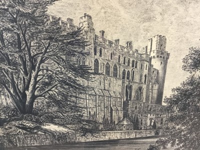 Lot 117 - 19th century pencil study of a castle, dated 1882 and indistinctly signed, 46cm x 36cm,  mounted in oak frame