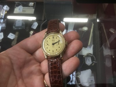 Lot 599 - Gentleman's Asprey gold chronograph wristwatch in original box