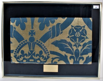 Lot 25 - The Coronation on T.M.King George VI and Queen Elizabeth 1937- fine piece of gold bullion and blue silk wall hanging that hung in Westminster Abbey for the ceremony