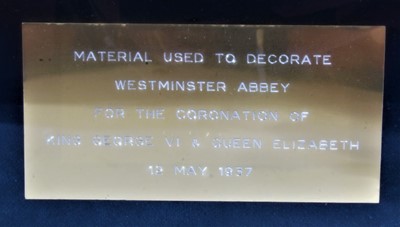 Lot 25 - The Coronation on T.M.King George VI and Queen Elizabeth 1937- fine piece of gold bullion and blue silk wall hanging that hung in Westminster Abbey for the ceremony